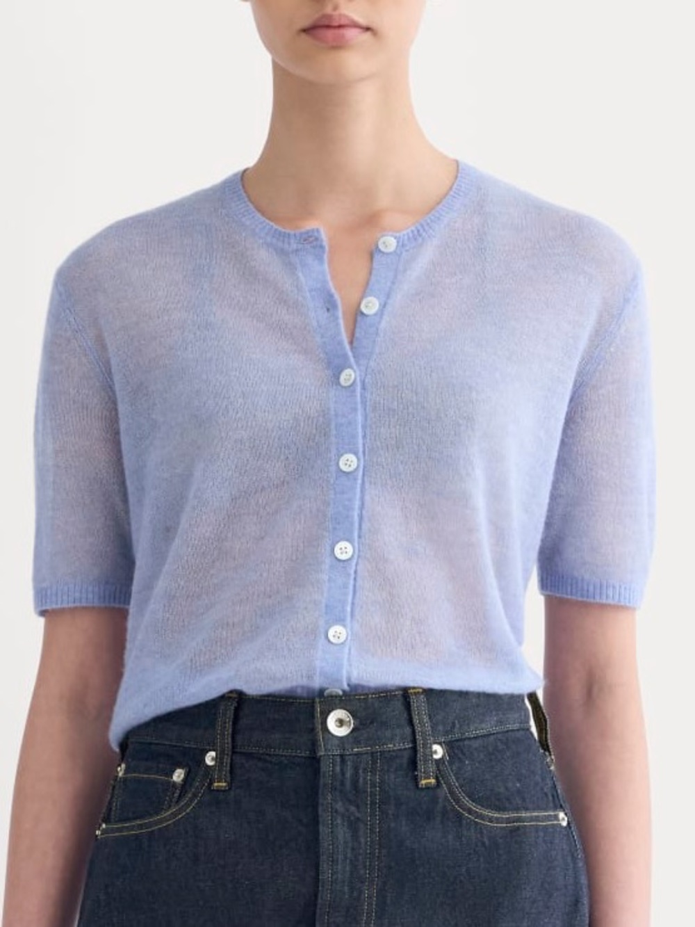 Everlane The Air Alpaca Short Sleeve Cardigan in blue Size XXL NWOT